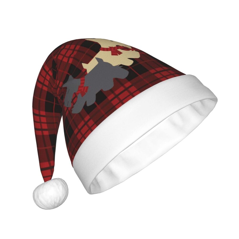 7157 plaid scottie dog christmas Christmas Santa Hat for Adults, Unisex